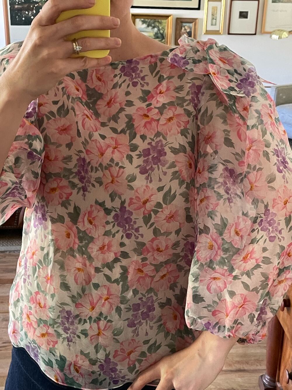 Oscar de la Renta 80 Vintage Floral Sheer Voile Blouse